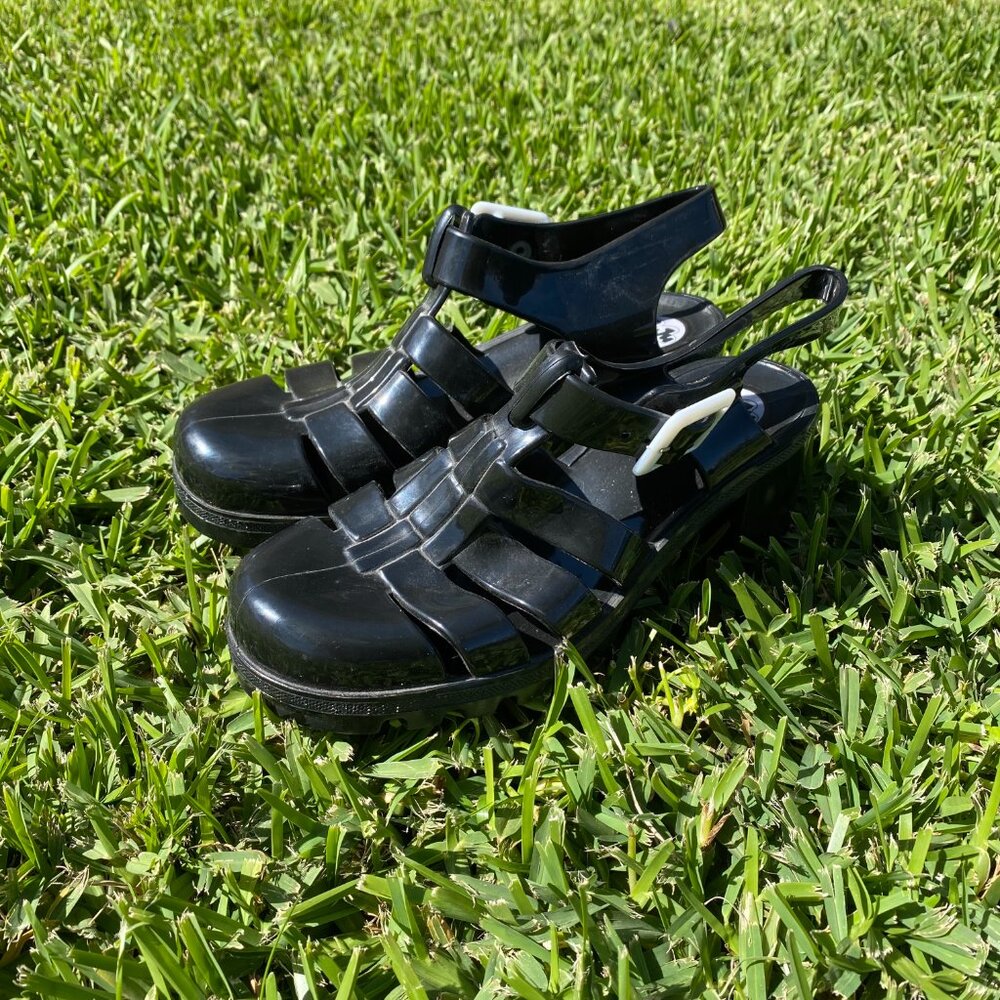JuJu & Co. Jelly Black Sandal Chunky Heels With Buckle Strap Women's 6 / UK 4 - Picture 4 of 4
